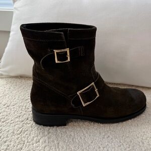 Jimmy Choo Mid Calf Suede Moto Boots, Brown, Size 40. Great condition